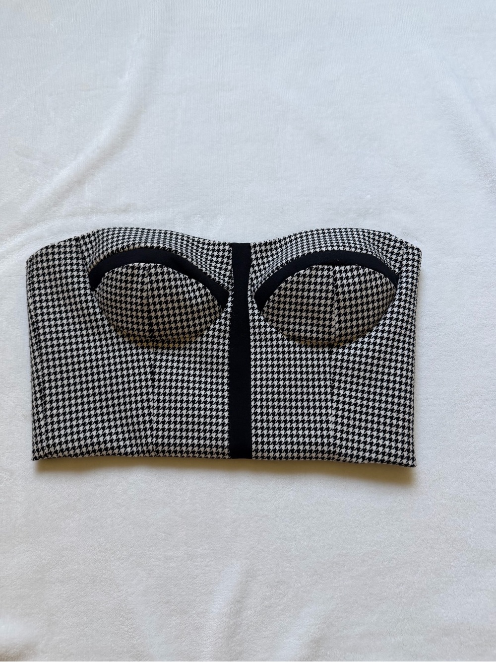 Strapless Houndstooth Bandeau Bustier - Black & White